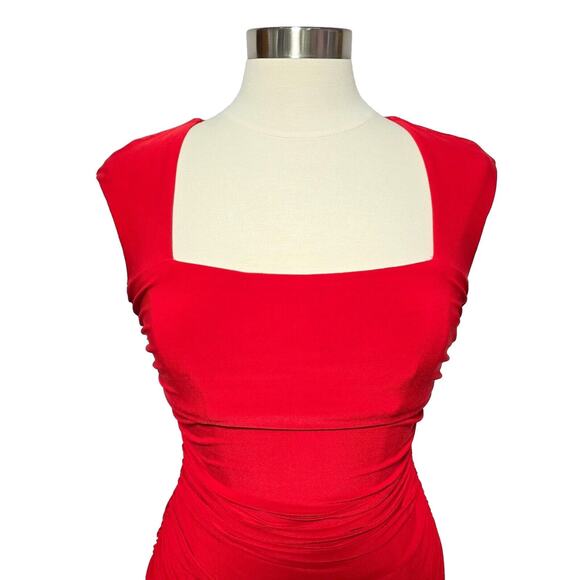 Ralph Lauren Square Neck Ruched Jersey Sheath Dress Red Size 2 - Picture 4 of 6